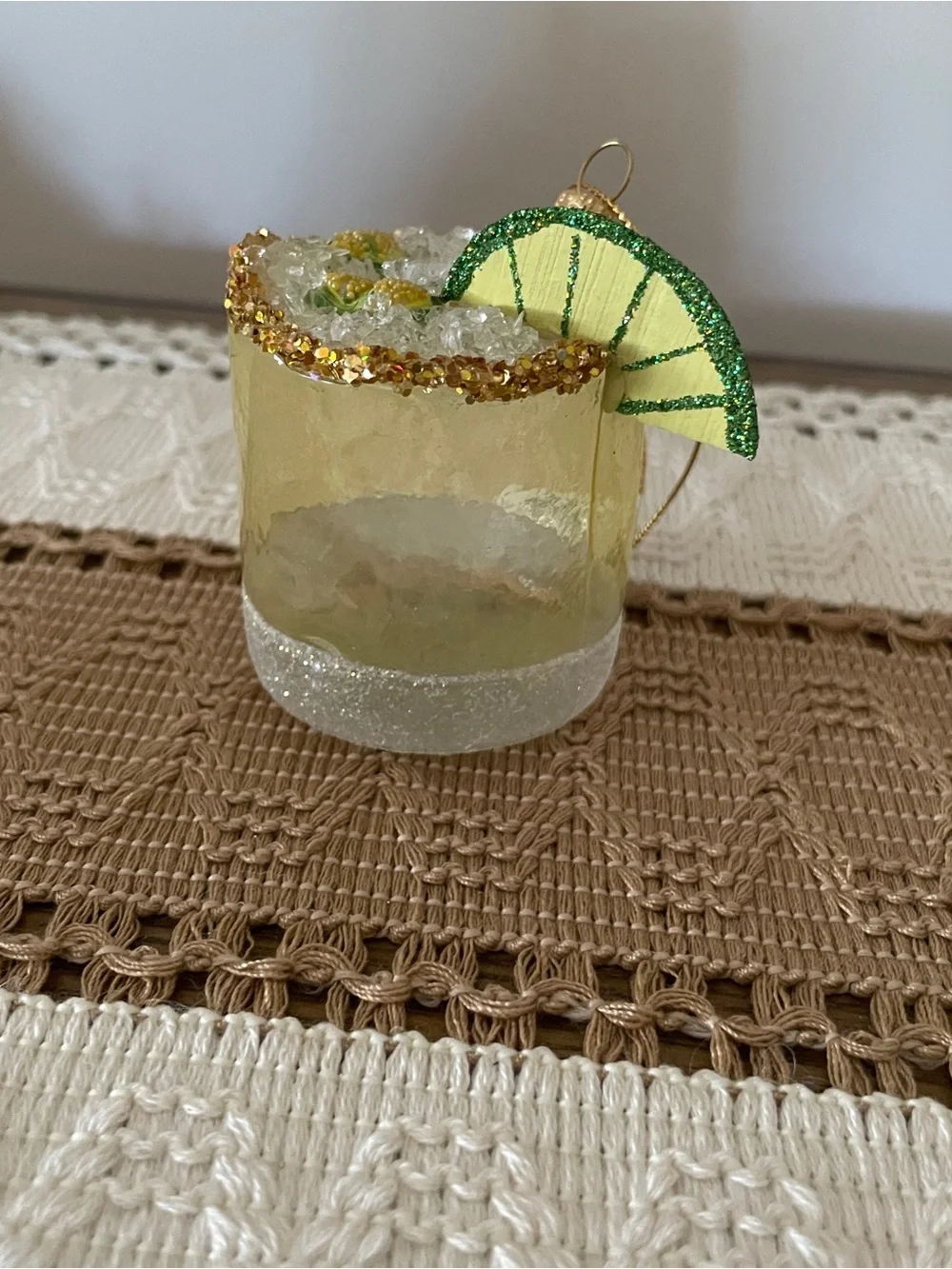 Sur La Table Lime Margarita Ornament with Gold Glitter Rim